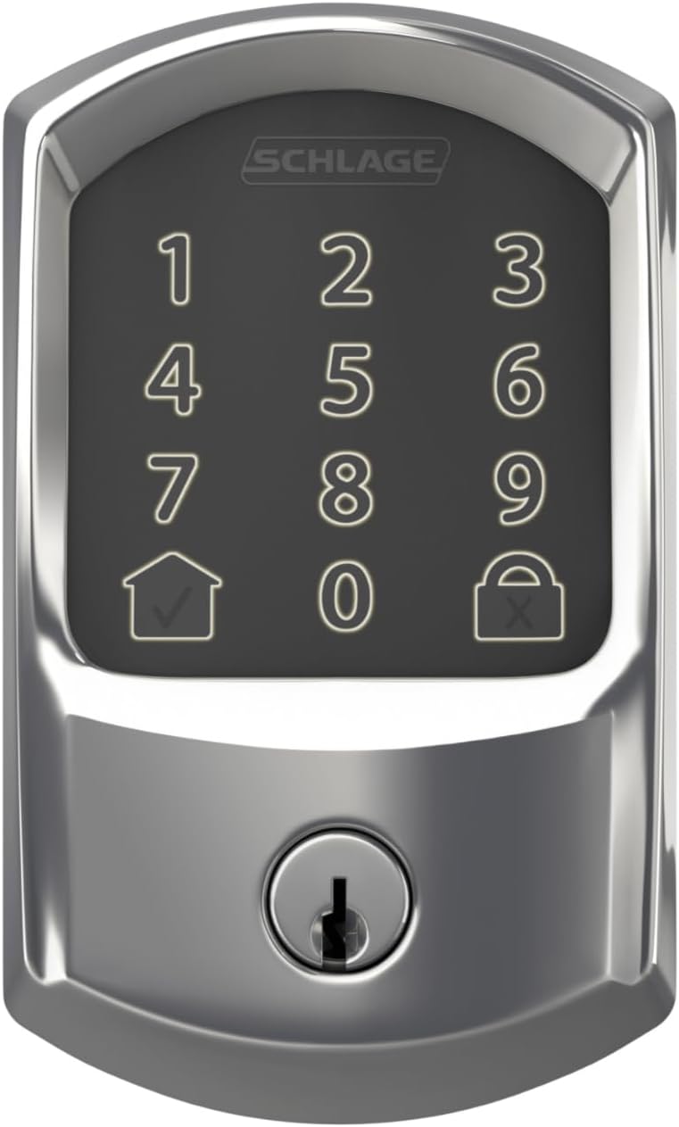 Schlage Encode Smart Wi-Fi Deadbolt Lock with Touchscreen Keypad, Keyless Front Door Entry, App Control, Alexa, Google Home and Airbnb Compatible, Bright Chrome, BE489WB GRW 625