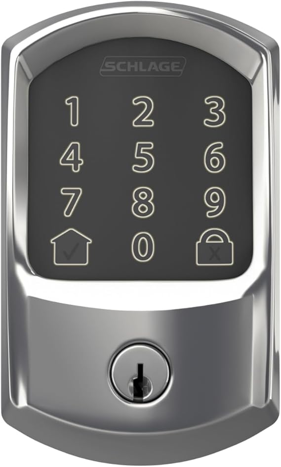 Schlage Encode Smart Wi-Fi Deadbolt Lock with Touchscreen Keypad, Keyless Front Door Entry, App Control, Alexa, Google Home and Airbnb Compatible, Bright Chrome, BE489WB GRW 625