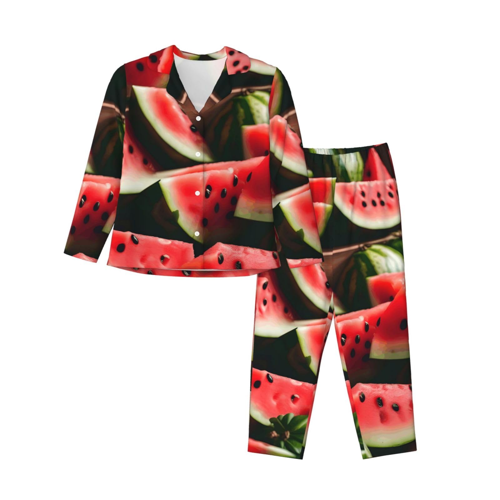 Anguria Frutta Fresco Stampa Delle Donne Manica Lunga Pigiama Set Lounge Sleepwear Accogliente Nightwear Loungewear Tutti i Giorni