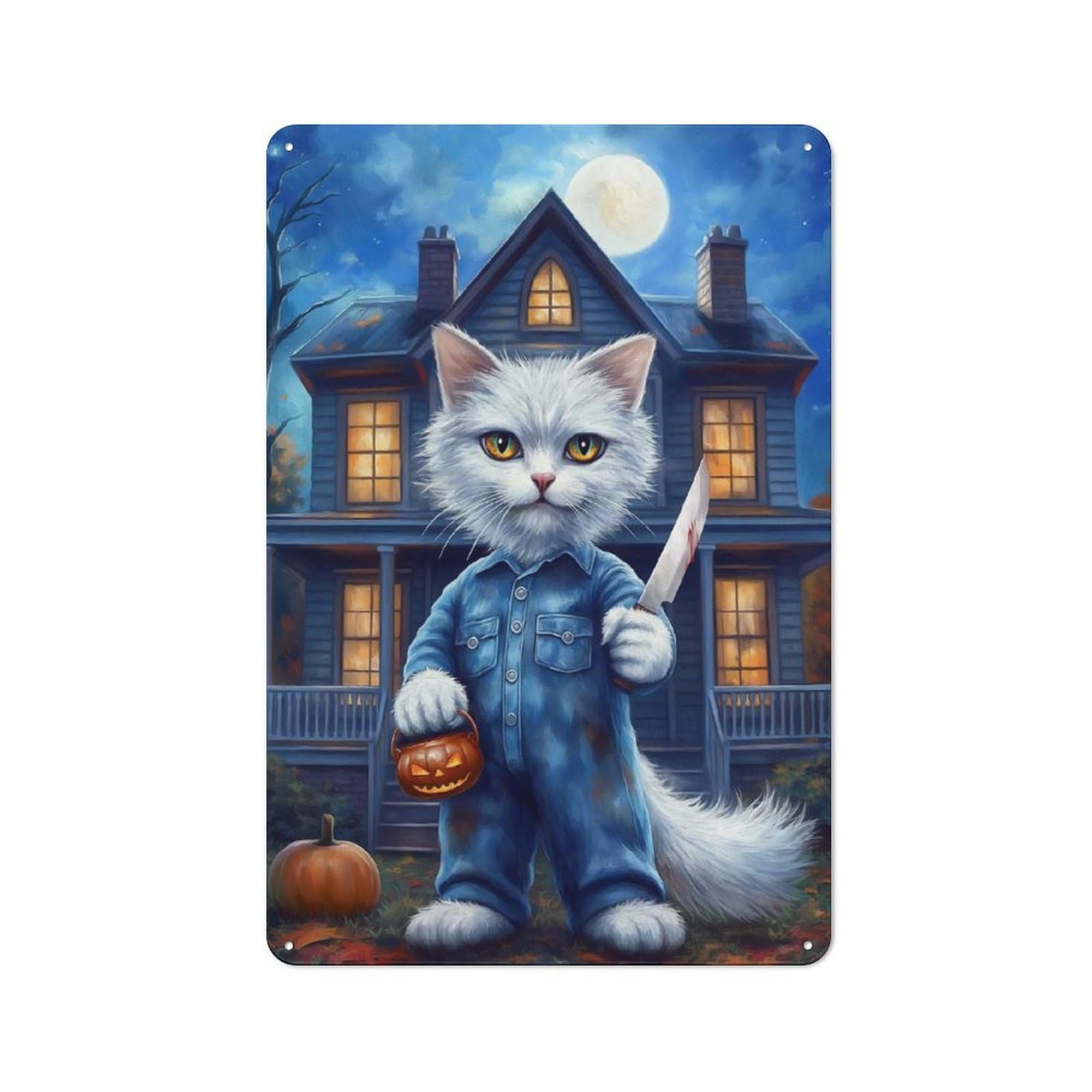 Junmoney Spooky Cat Vintage Tin Sign 30X20cm For Garden Room Or Summerhouse, For A Newly Organised Room And Metal Sign Display