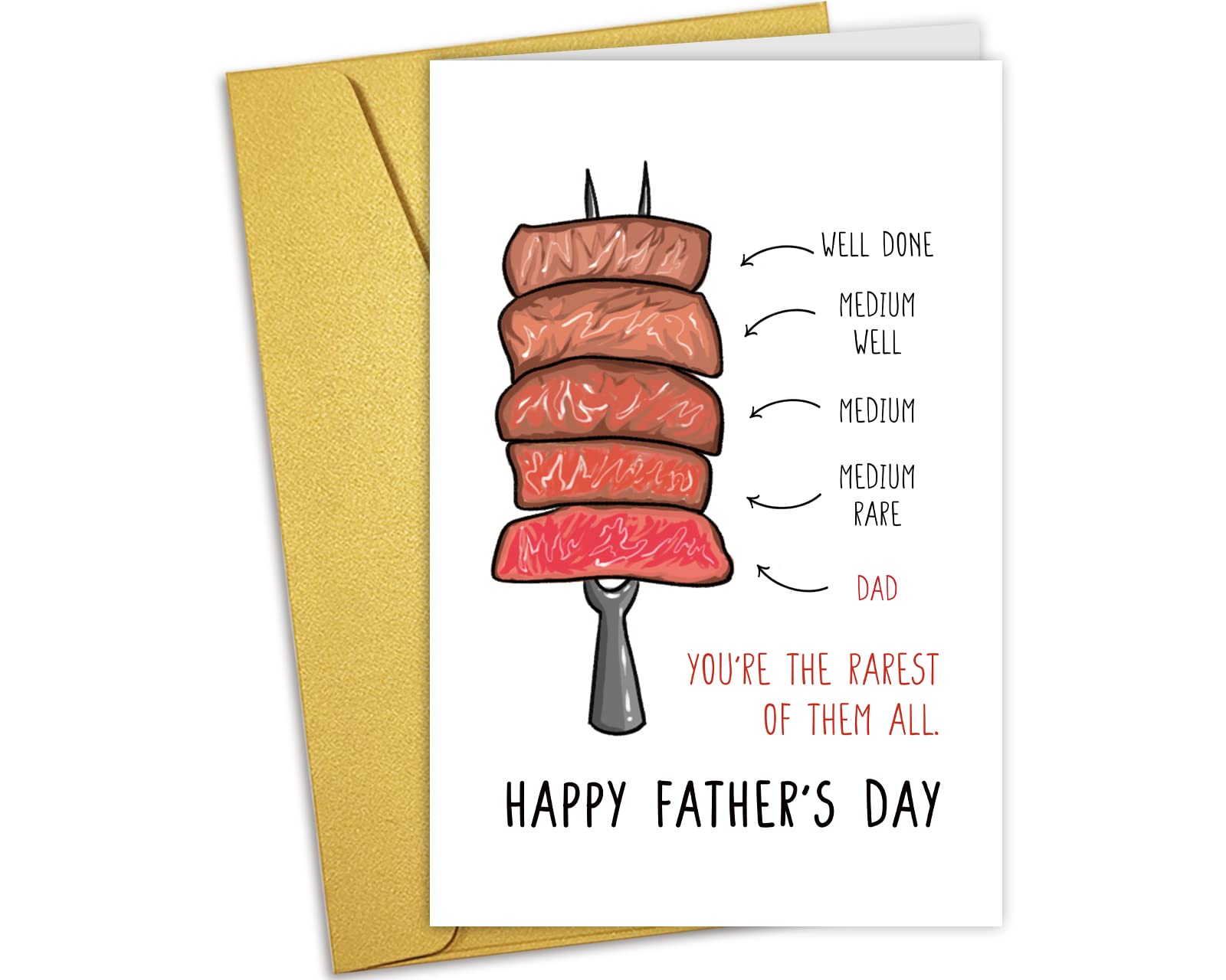 NchigedyFunny Steak Fathers Day card, Cute Fathers Day Gift from Daughter Son, You’re the Rarest of Them All