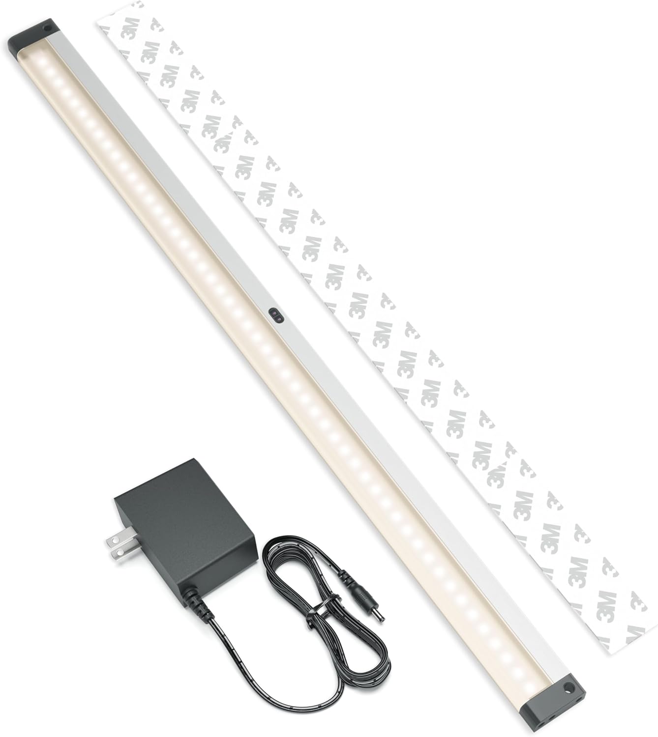 EShine Hand Wave Activated Under Cabinet LED Lighting Kit, Dimmable, 1-Pack 20 in - Touchless Dimming Control, Black Under Counter Lights for Kitchen, Garage, Office, Desk - Warm White (3000K)