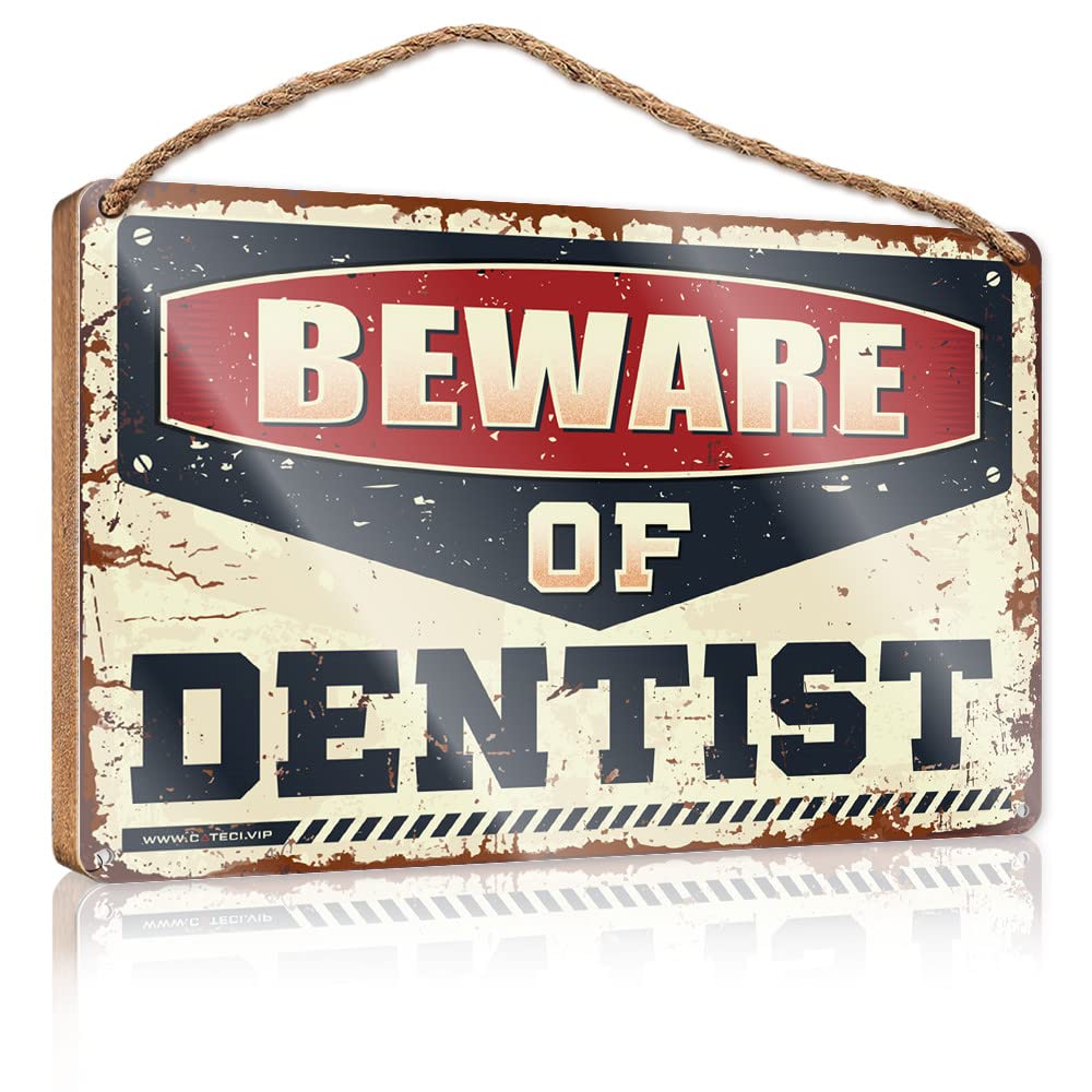 DTHA Hanging Decor Porch Beware Of Dentist Wooden Sign Hanging Wooden Sign Diy Funny Kitchen Decor(15X28CM)