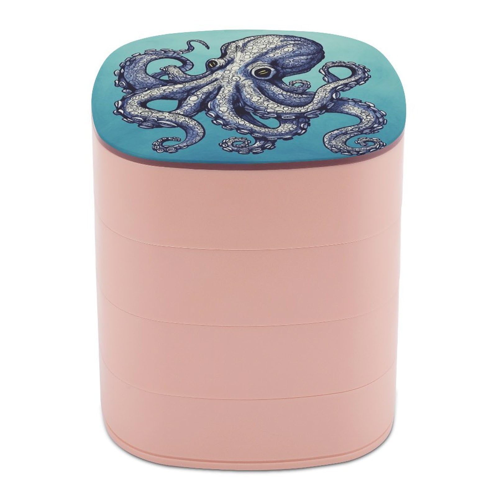 VstaDank Octopus Design Jewelry Box with Mirror Travel Small Jewelry Case for Women 4-Layer Rotatable Jewelry Organizer Storage Box Portable Jewelry Storage Case for Rings Earrings