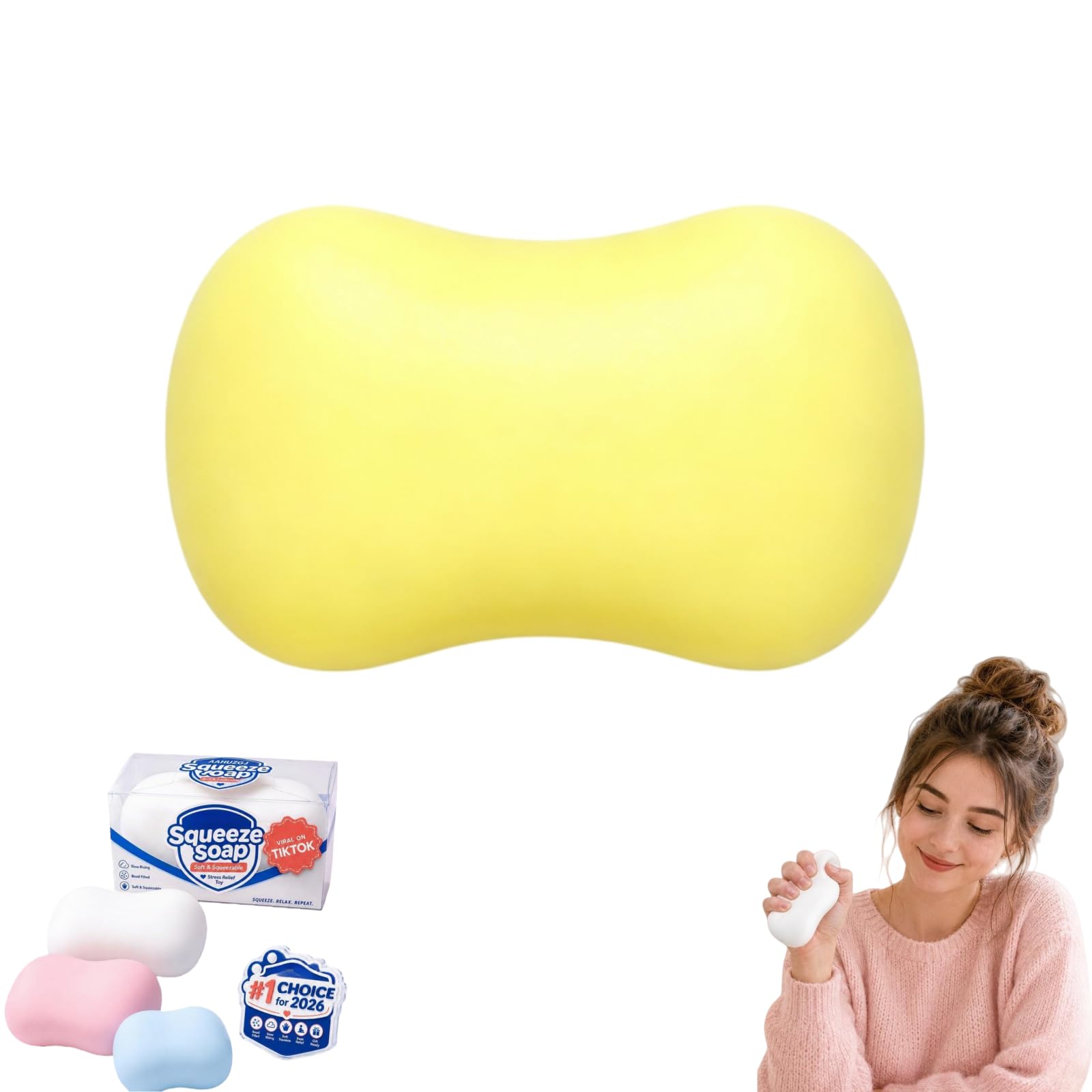Babuman Crunchy Soap Squishy Asmr Stress Ball, Realistic Soap Shape Bead-Filled Crunchy Squishy, Slow Rising Crunchy Textured Sensory Ball for Anxiety Management Party Favors