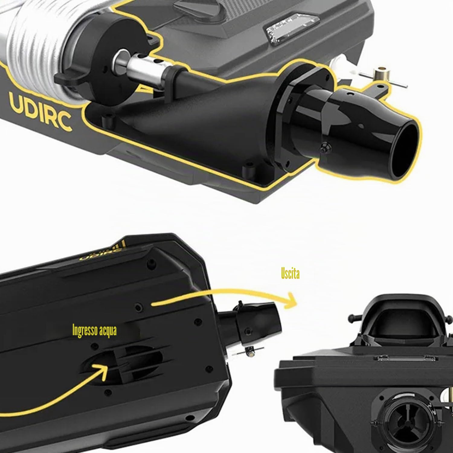 RC Turbo Jet Boat 25+KPH Brushless - 2.4GHz RC Jet Ski Boats for Adult, RC Boat for Pools&Lakes and Rivers with 2 Batteries, LED Light, Low Battery Alarm (giallo)
