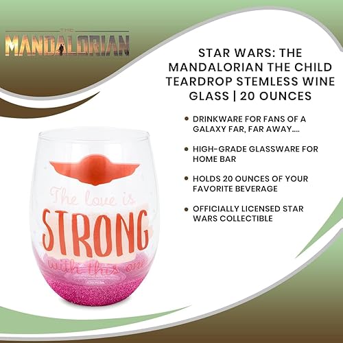 Miniatura 7 de Star Wars: The Mandalorian The Child, Baby Yoda - Copa de vino sin tallo de lágrima de 20 onzas | Vaso para mimosas, cócteles | Artículos de bar