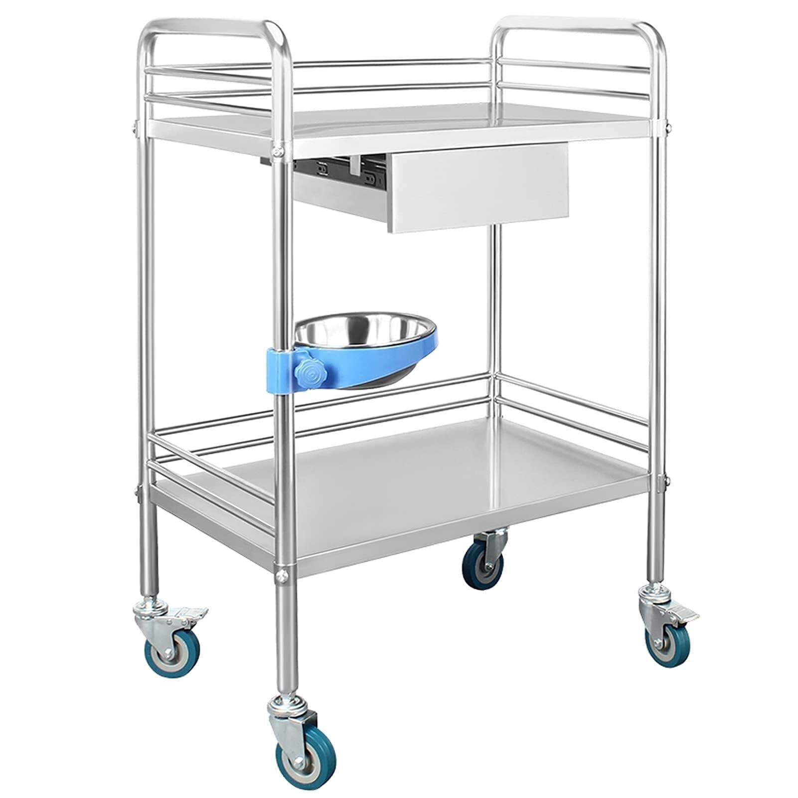 asdchZen 2-Tier Stainless Steel Serving Trolley With Drawer, Detachable Utility Cart, Rolling Cart With Locking Wheels, 360° Rotating Storage,69 * 46 * 91Cm,81 * 50 * 91Cm