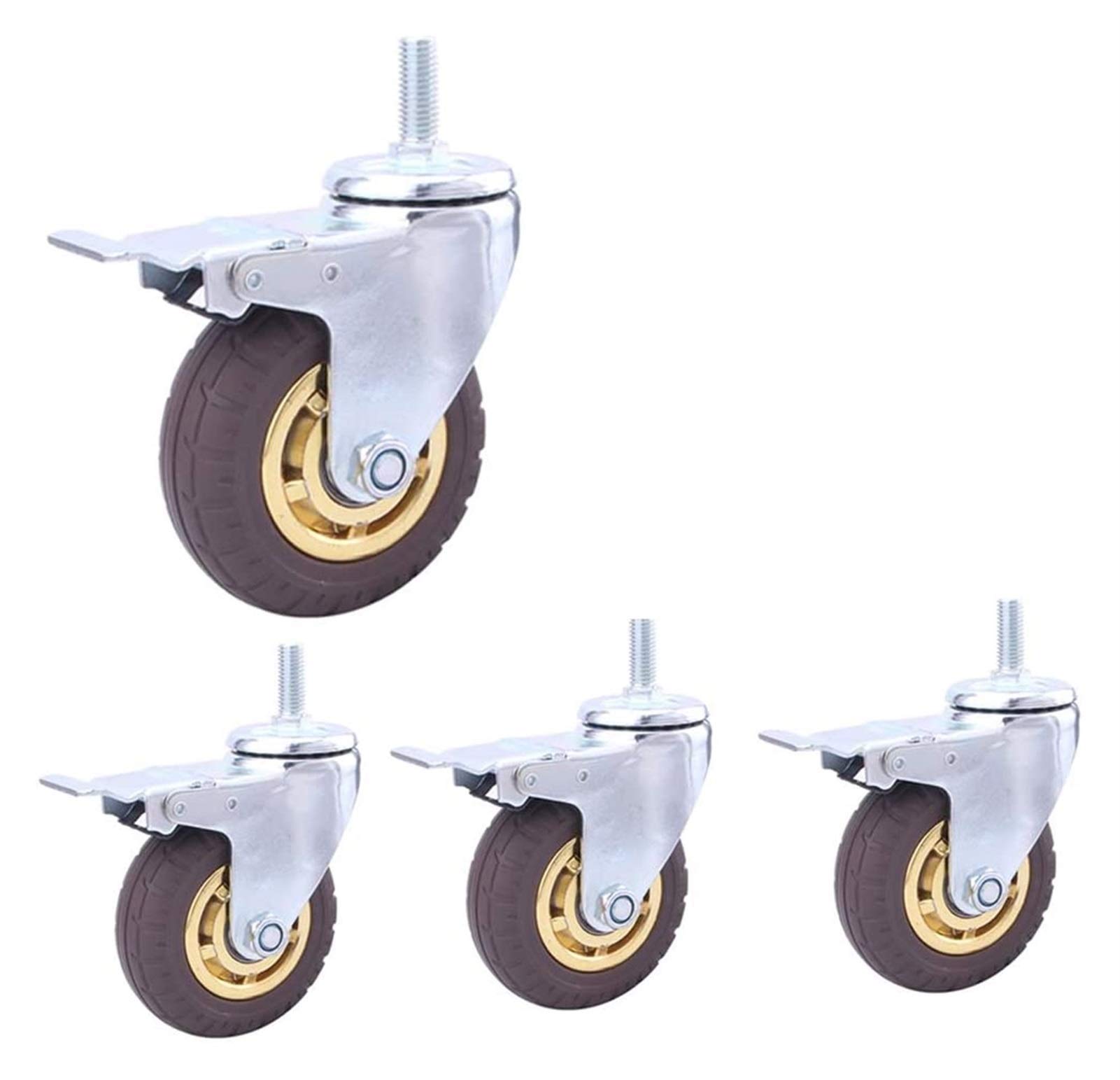 GBRJUYF 4 Pcs M12 Heavy-Duty Rubber Pneumatic Swivel Casters - Silent Wheels for Furniture & Industrial TrolleysTransport Caster Set (Color: Black)