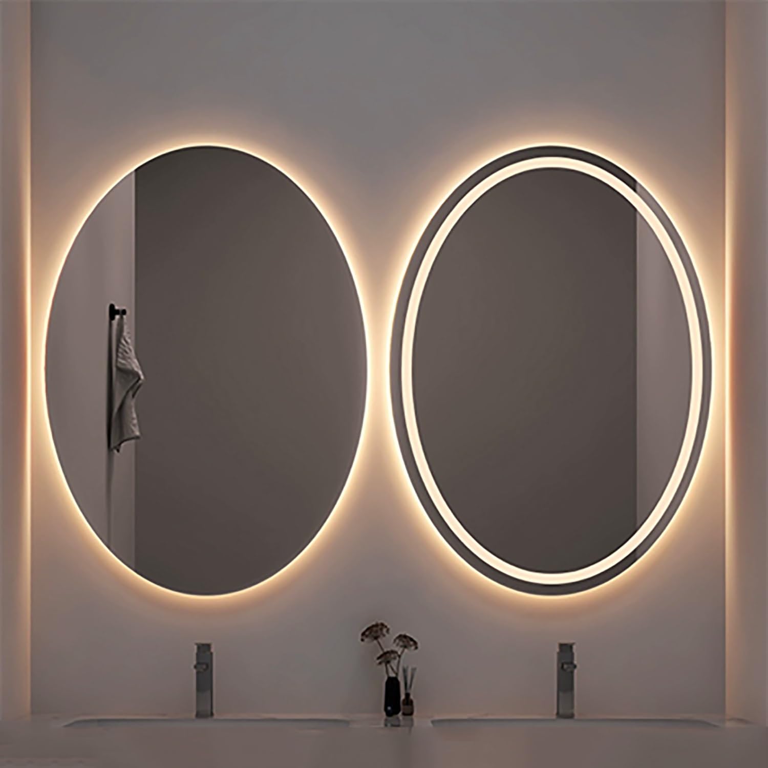 Oval Beleuchteter Wandspiegel, Rahmenlos Dekorativer Hängespiegel mit Beleuchtung, Beschlagfrei Modern Touch-Schalter Badezimmerspiegel(Front Light,80cm/32in)