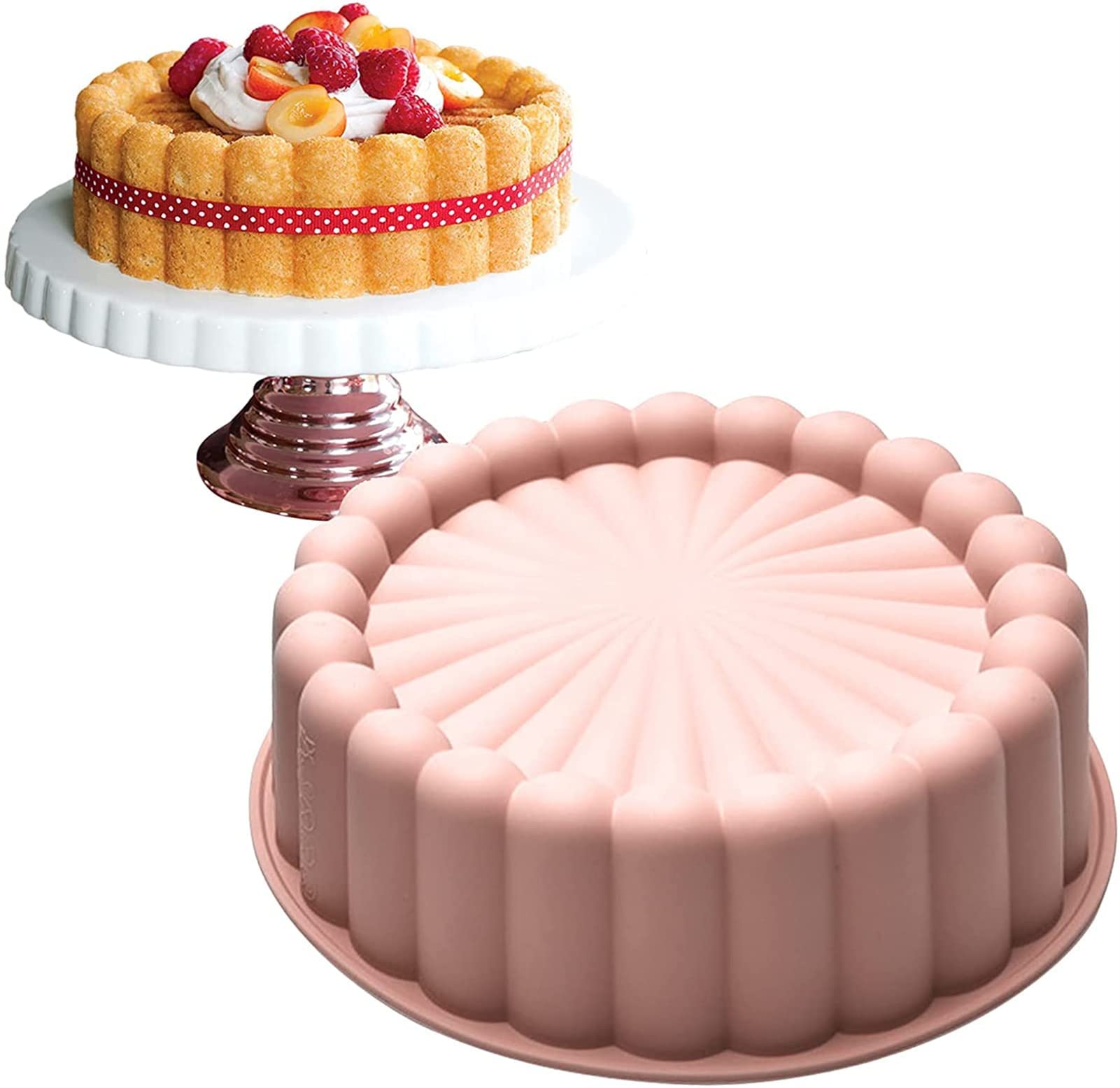 Charlotte Cake Pan Silicone, 18cm Nonstick Round Baking Mold, Ideal for Cheesecake, Chocolate, Brownie, Tart, Pie, and Flan, Flexible Heat Resistant Cake Pan,Pink