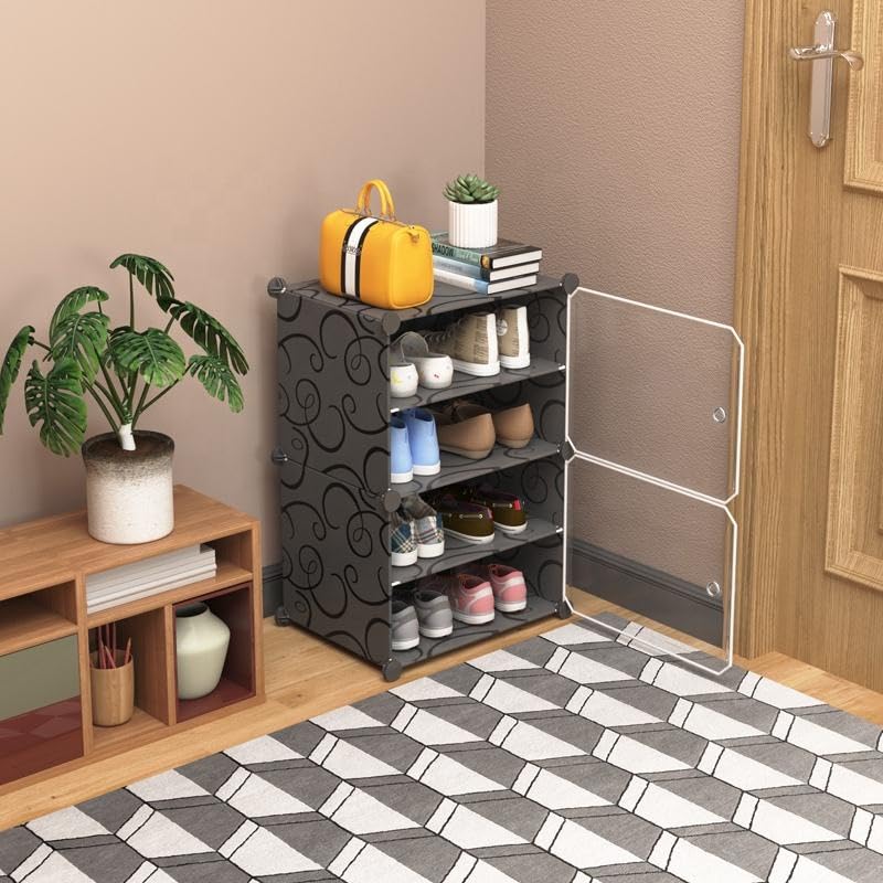 Image of KRISHYAM Modular Plastic Shoe Storage Cabinet with Transparent Door, Stackable Multi-Tier Shoe Organizer for Home, Bedroom, Closet & Entryway, Durable Dust-Proof Footwear Storage Rack