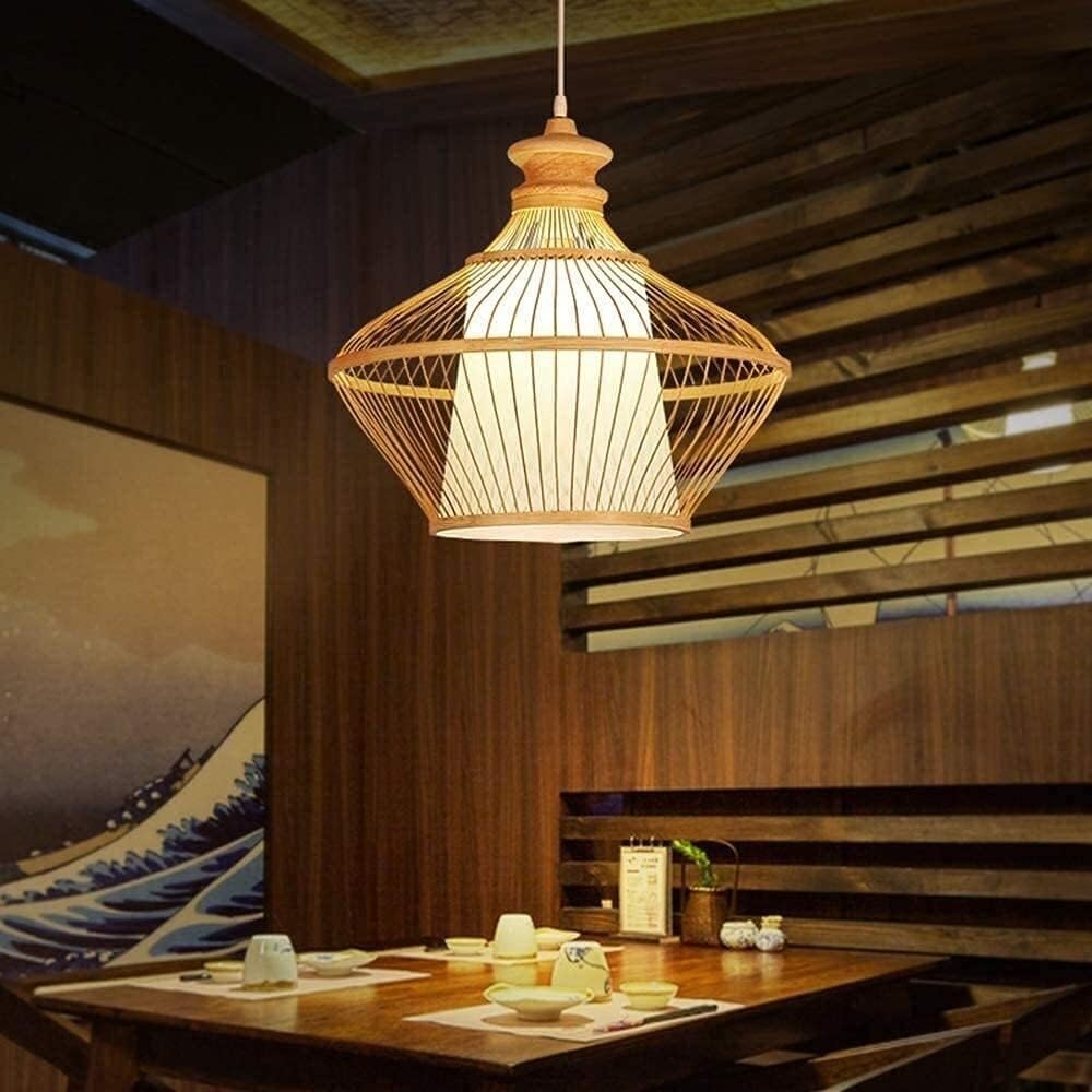 Bloohk One Color Rattan Pendant Light, Woven Bamboo Hanging Lantern, Boho Wicker Chandelier For Dining Room, Kitchen Island & Bedroom