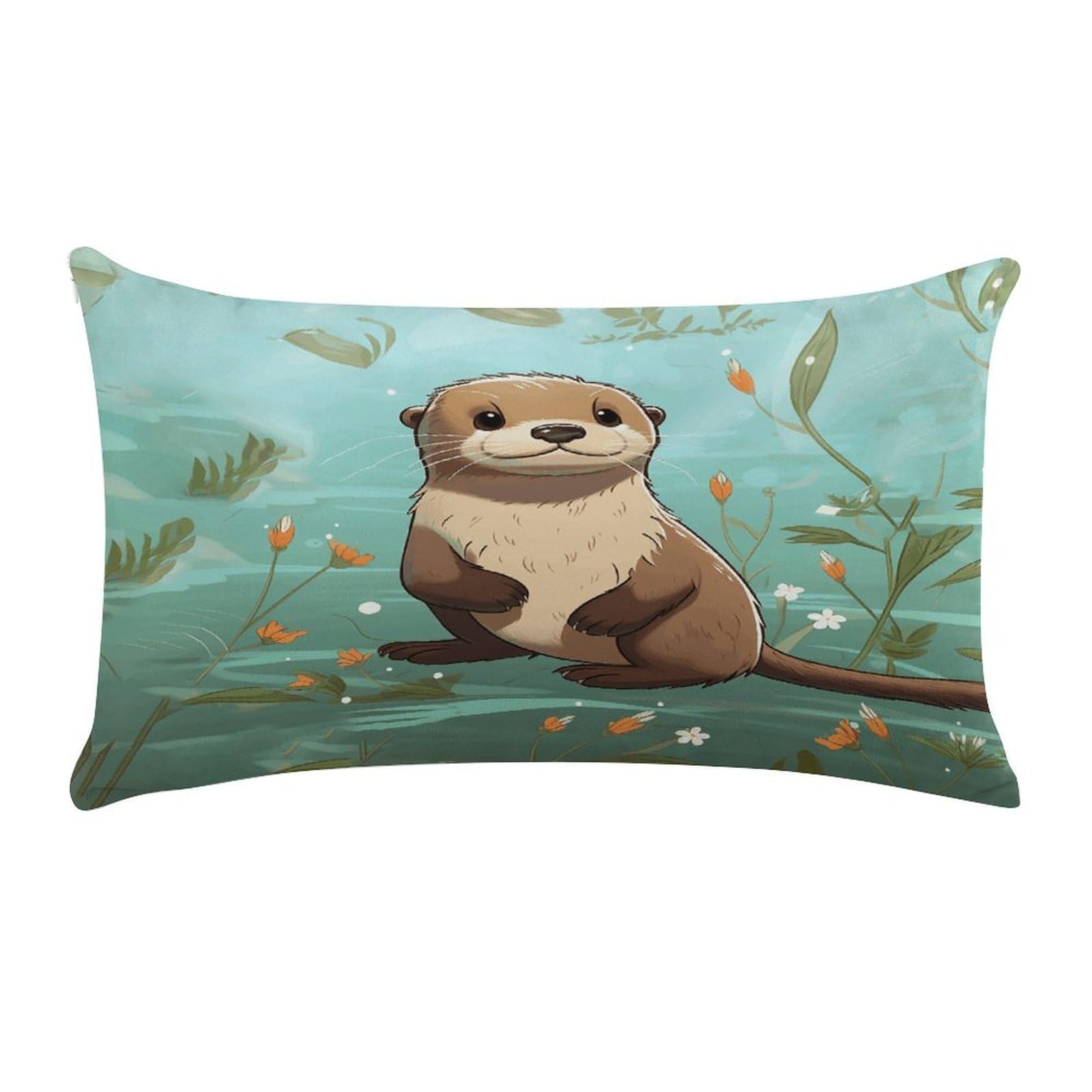 Cartoon Cute Otter Pillow Cover Super Soft Pillowcase Luxury Cozy Fuzzy Velvet Pillow Shams Breathable Standard Pillow Cases with Zipper Wrinkle-Free Pillow Cover 12 "×20 "