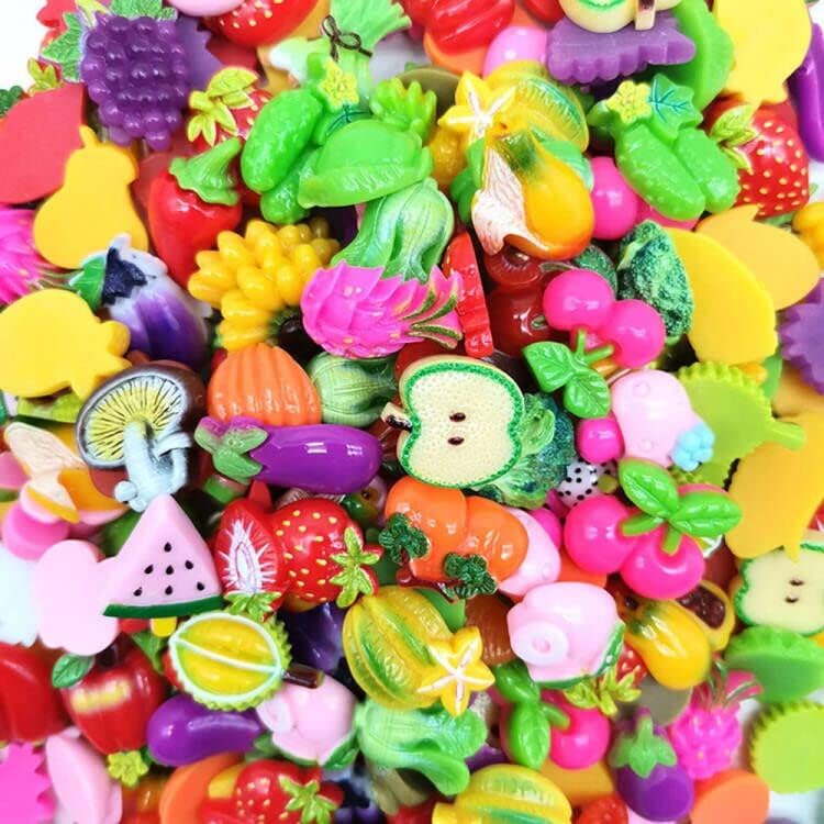Miniatura 6 de SMKT 50 piezas mixtas a granel de resina 3D vegetales frutas abalorios encanto diseñador hecho a mano suministros coloridos de espalda plana cuentas