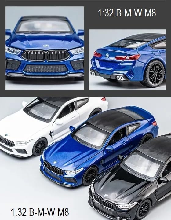 Image of WORSHIPER 1:32 B-M-W M8 Scale Alloy Diecast Sports Car Model with Sound & Light, Openable Doors & Hood, Pull Back Toy Car for Kids Boys, Collectible Mini Car Gift (1:32 B-M-W M8 - Multicolor)