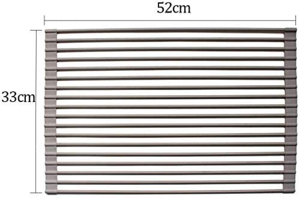 Rejilla para Secar Platos, Escurridor De Platos Plegable Ideal para Frutas, Verduras, Platos, Acero Inoxidable con Revestimiento De Silicona Duradero, 53 X 32 Cm