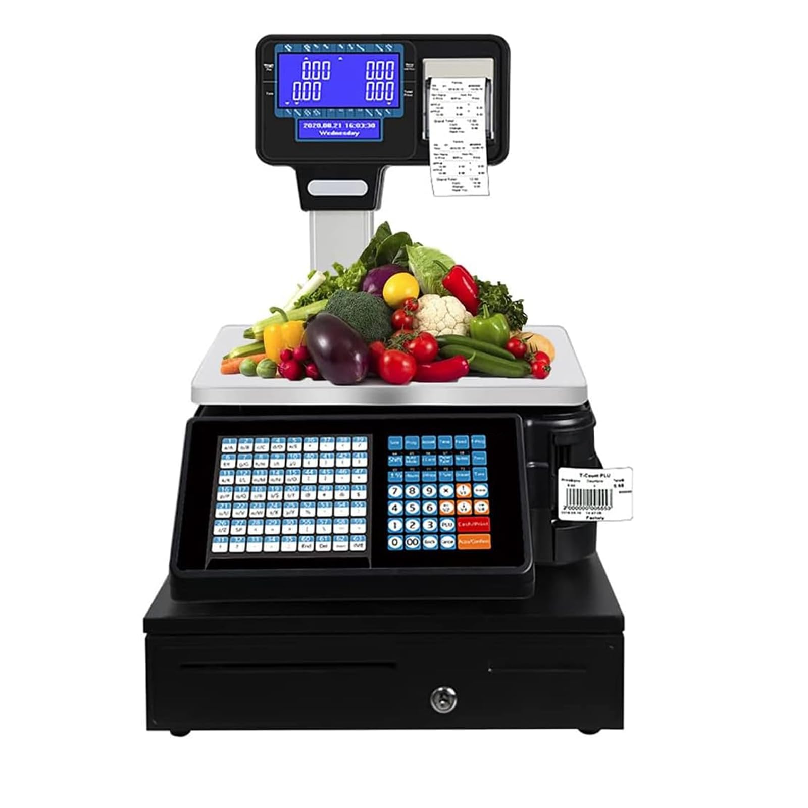 JKJZSALJ Label Printing Scales,Commercial Digital Price Computing Scale With Double-Sided Pole Display Electronic Label Printing Scale With Cash Drawer,Cash Registe,machine