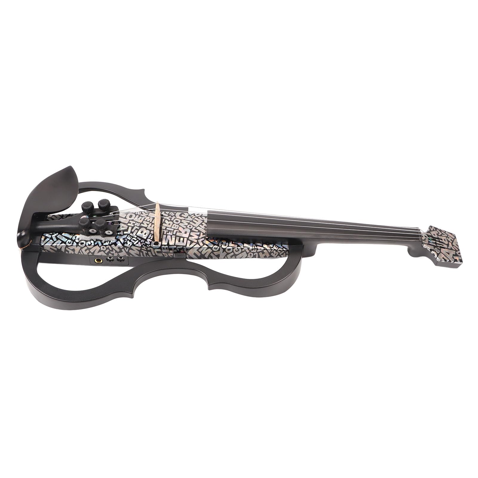 Violino Elettrico 4/4 Full Size - Fibra di Carbonio Silenziosa con Raccordi in Acero - Motivo a Lettere Bianche Per Esercitazione, Performance E Portabilità