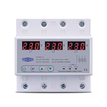 Three Phase Voltmeter Adjustable Over and Under Voltage Protector 3 Phase Automatic Recovery Protective Device Reset 63A 380V