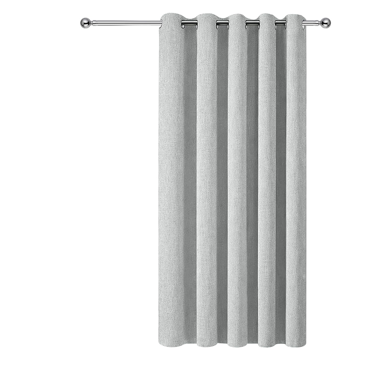 Aspire Homeware Blackout Eyelet Linen Curtains for Living Room 66x84 Inch Thermal Insulated & Super soft Ring Top Silver Curtain Single Panel with Matching Tieback