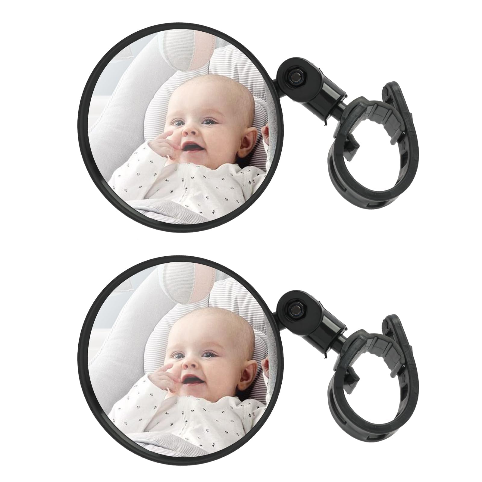 2 PCS Espejos para Cochecito, Espejo Coche Bebé, Espejo Retrovisor Coche Bebé, 360° Rotación Ajustable, Retrovisores Bicicleta Nylon HD para Manillar de 15 a 35 mm Barrera de Seguridad Cochecito