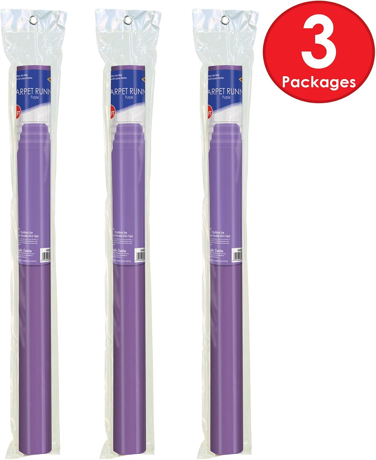 Beistle Purple Carpet Runners – 3-Pack Decorative Polyester Party Aisle Decorations with Double-Stick Tape, Indoor or Outdoor Use, Awards Night, Graduations, Prom or Special Events, 24" x 15'