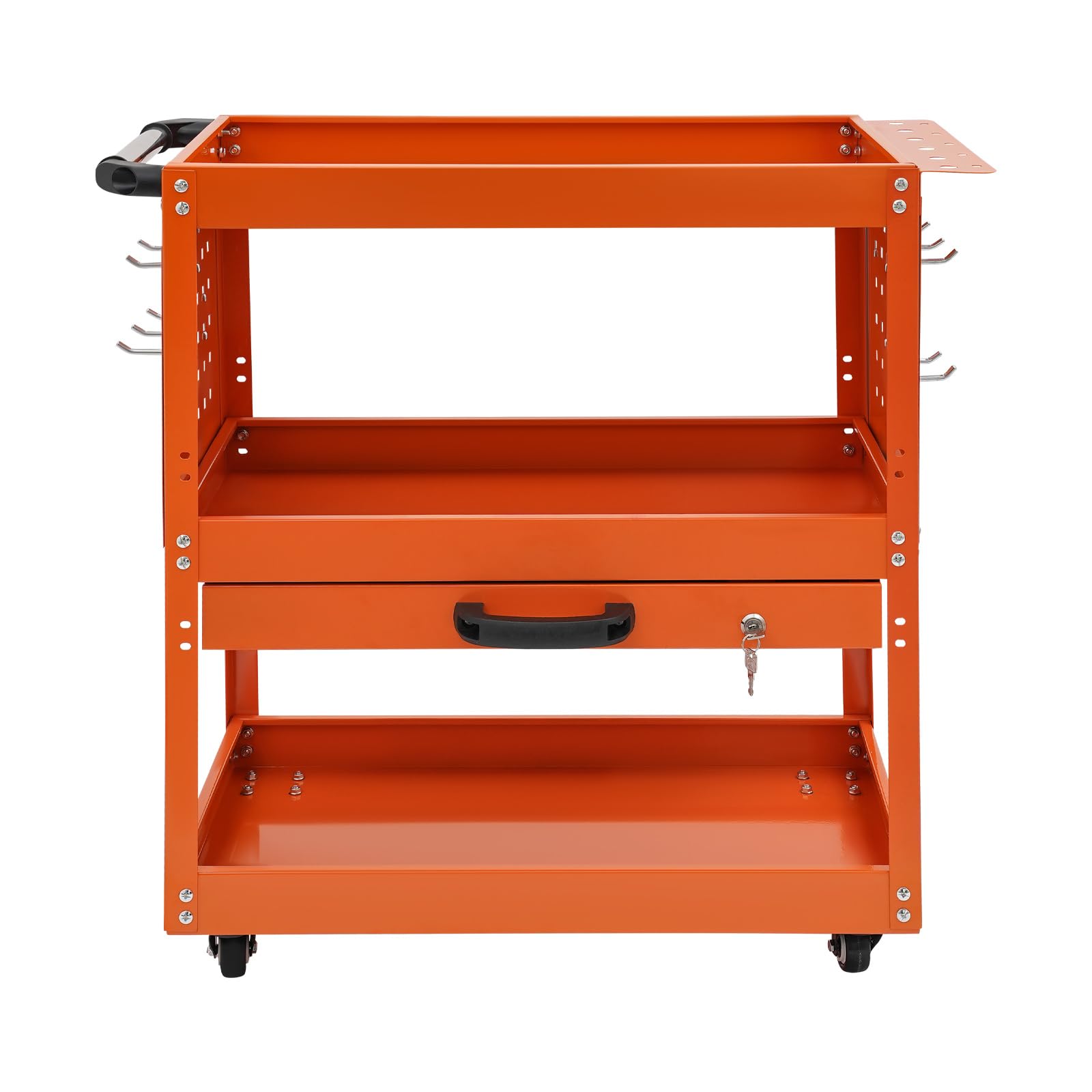 Carrello da officina a 3 ripiani con cassetto, portata 250 kg, carrello per attrezzi, per magazzino, garage, officina (arancione)