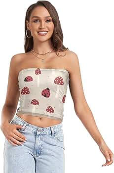 susiyo Women Tube Tops Cute Ladybird Ladybug Sexy Strapless Tube
