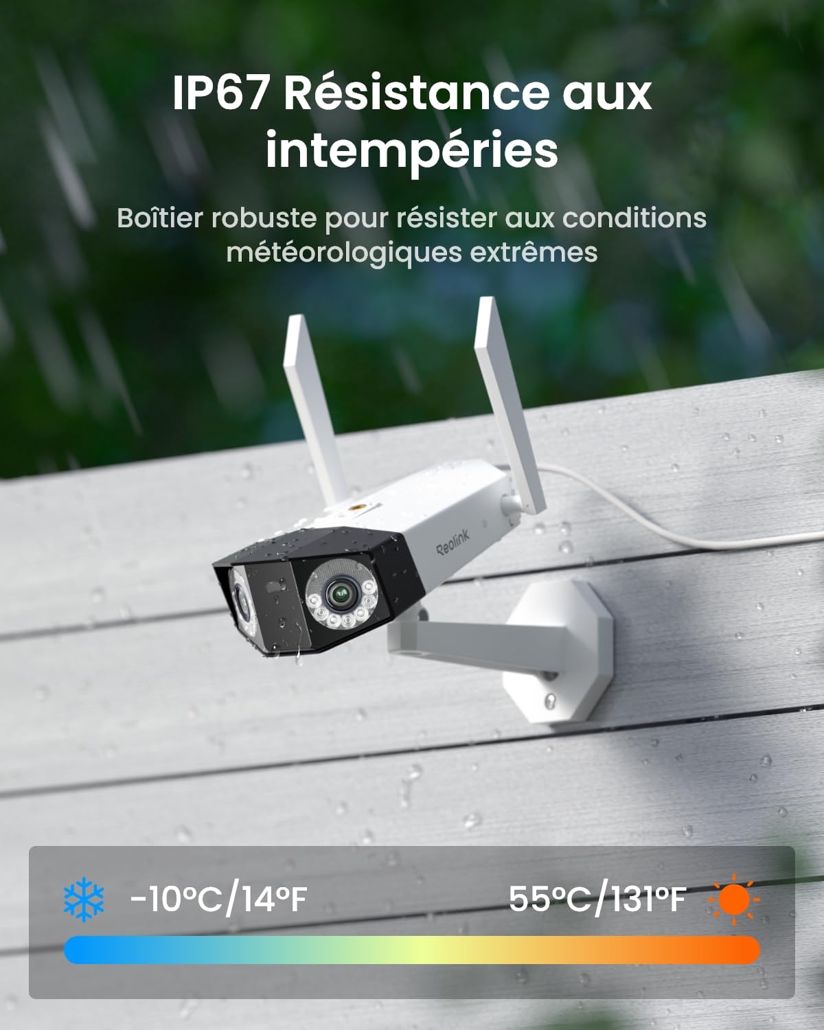 Reolink 16MP Caméra Surveillance WiFi, Panorama à 180°, Wi-Fi 6 Bi-Bande 2,4/5 GHz, Trajectoire Intégrée, Vision Nocturne Couleur, Détection Intelligente, Enregistrement 24/7, Etanche IP67, Duo 3 WiFi