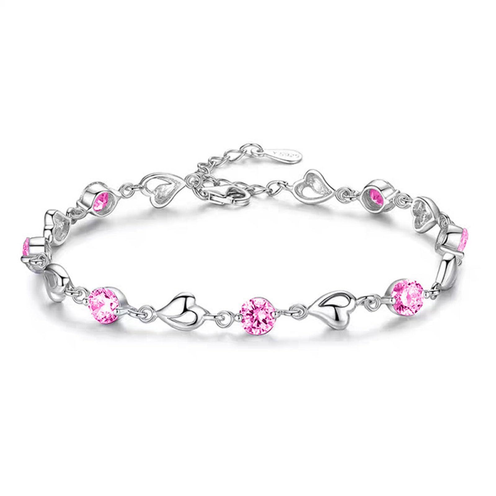 Aucuu Pulseras para Mujer, Pulsera Mujer de Ley 925 con Circonita Brillante, Pulseras Deslizantes de Cadena Ajustable, Joyería Nupcial para Bboda, Mujeres Niñas Día de la Madre Regalo de Joyería