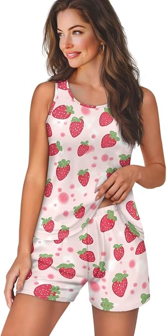 Summer Pajamas Sets for Women Sleeveless Tank tops 2 Piece Pjs Set Comfy Sleepwear