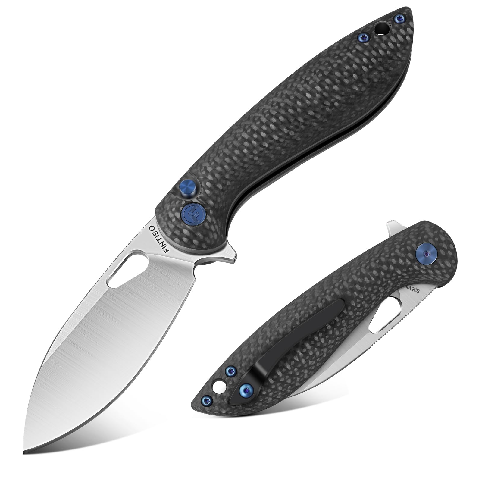 Pocket Knife, 3.1" Unique S35VN Blade Folding Knife with Button Lock, EDC Knife with Carbon Fiber Handle for Camping, Survival, Best Gift for Men Women-COBRA series