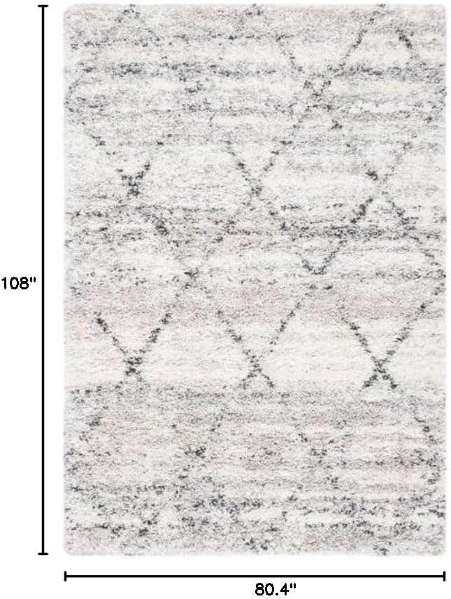 SAFAVIEH Fontana Shag Collection Area Rug - 6'7" x 9', Grey & Ivory, Modern Trellis Design, Non-Shedding & Easy Care, 2-inch Thick Ideal for High Traffic Areas in Living Room, Bedroom (FNT886F)