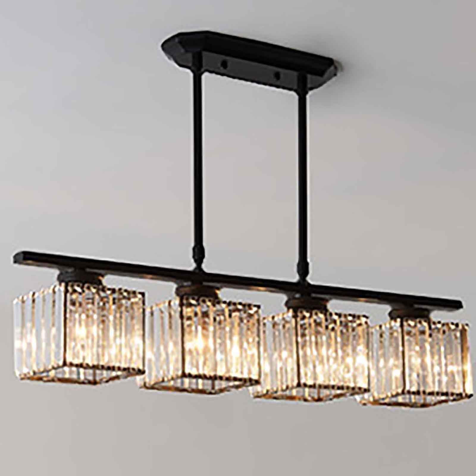 LYMSXAZOU Modern Crystal Chandelier Pendant Light, Black and Gold Ceiling Light for Kitchen Island, Dining Room, Living E27 Cluster Lighting Fixture,4 Lights,Black
