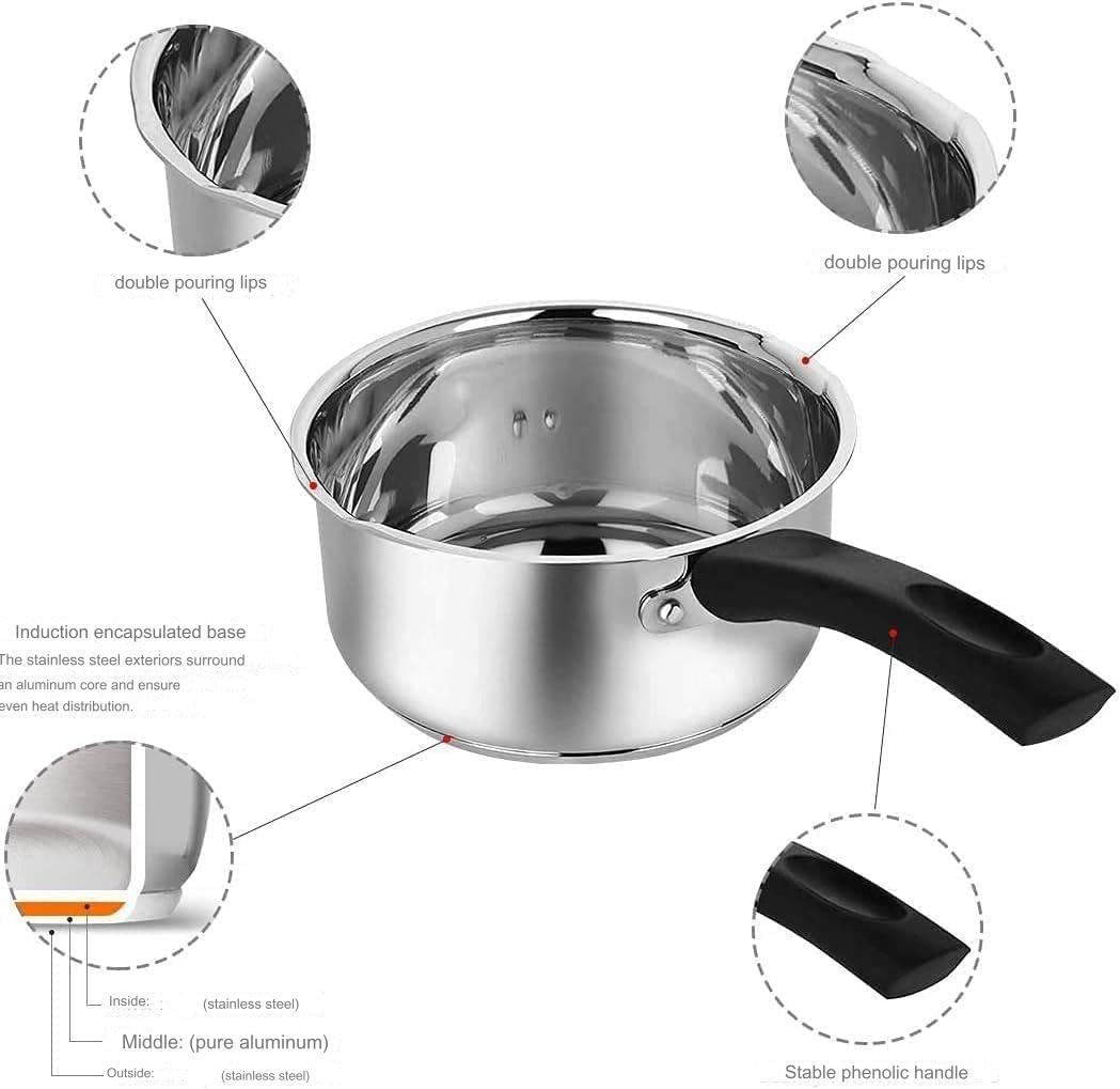 Casserole à Lait Penguin Home 14 Cm 1L Acier Inoxydable - Compatible Induction, Base Encapsulée