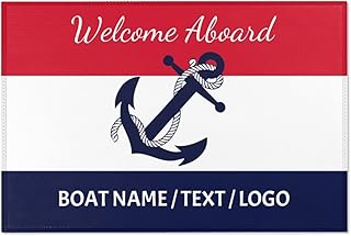 Welcome Aboard Floor Mat for Boats, Personalized Welcome Aboard Rug, Custom Boat Mat, Nautical Gift, Custom Doormat Coastal Decor, Maritime Boat Lake Cabin Gifts, Anchor Rug, Custom Gift for Boat (152 x 91 cm)