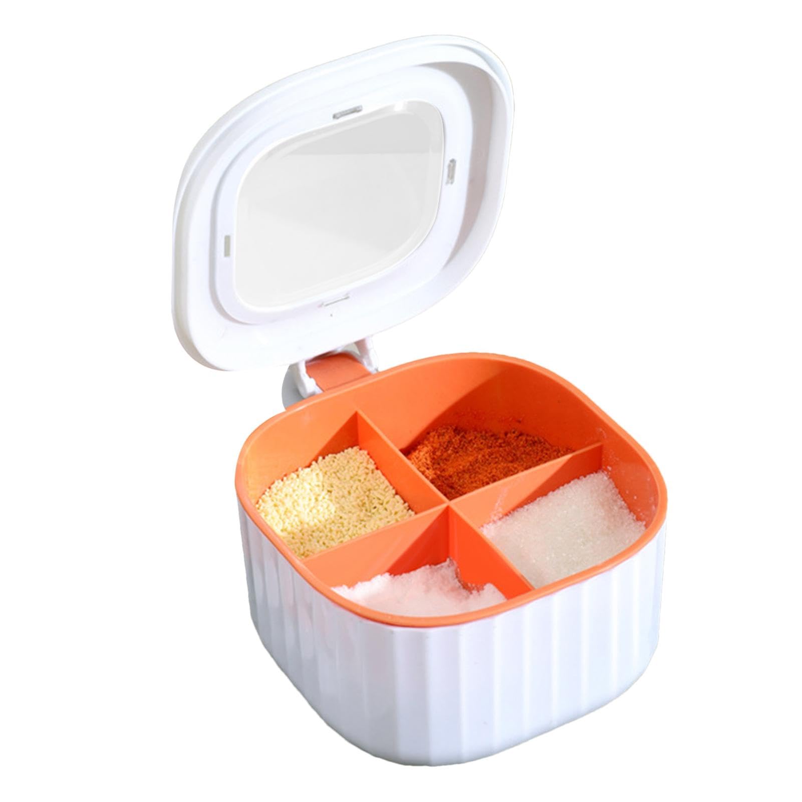 Fukamou Condiment Tray with Lid, Visible Condiment Jars with Serving Spoons, Multi-Functional Kitchen Boxes with Handle for Spices, Seasonings, Pepper Powder