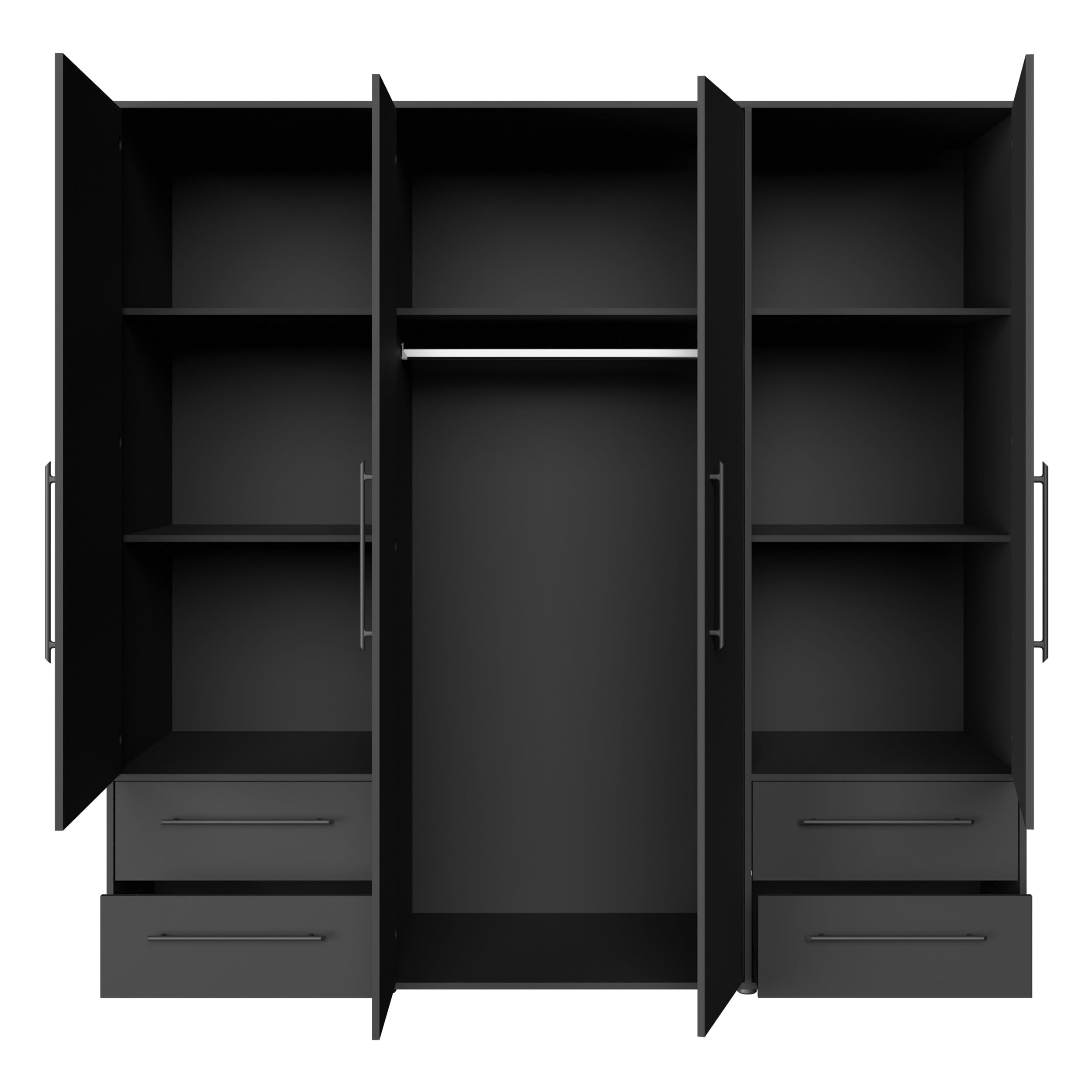 Forte Jupiter 200 210 - Armadio a 4 ante a 4 ante con 4 cassetti, in legno, colore nero opaco, larghezza 205,9 cm, altezza 200,1 cm, profondità 58,8 cm