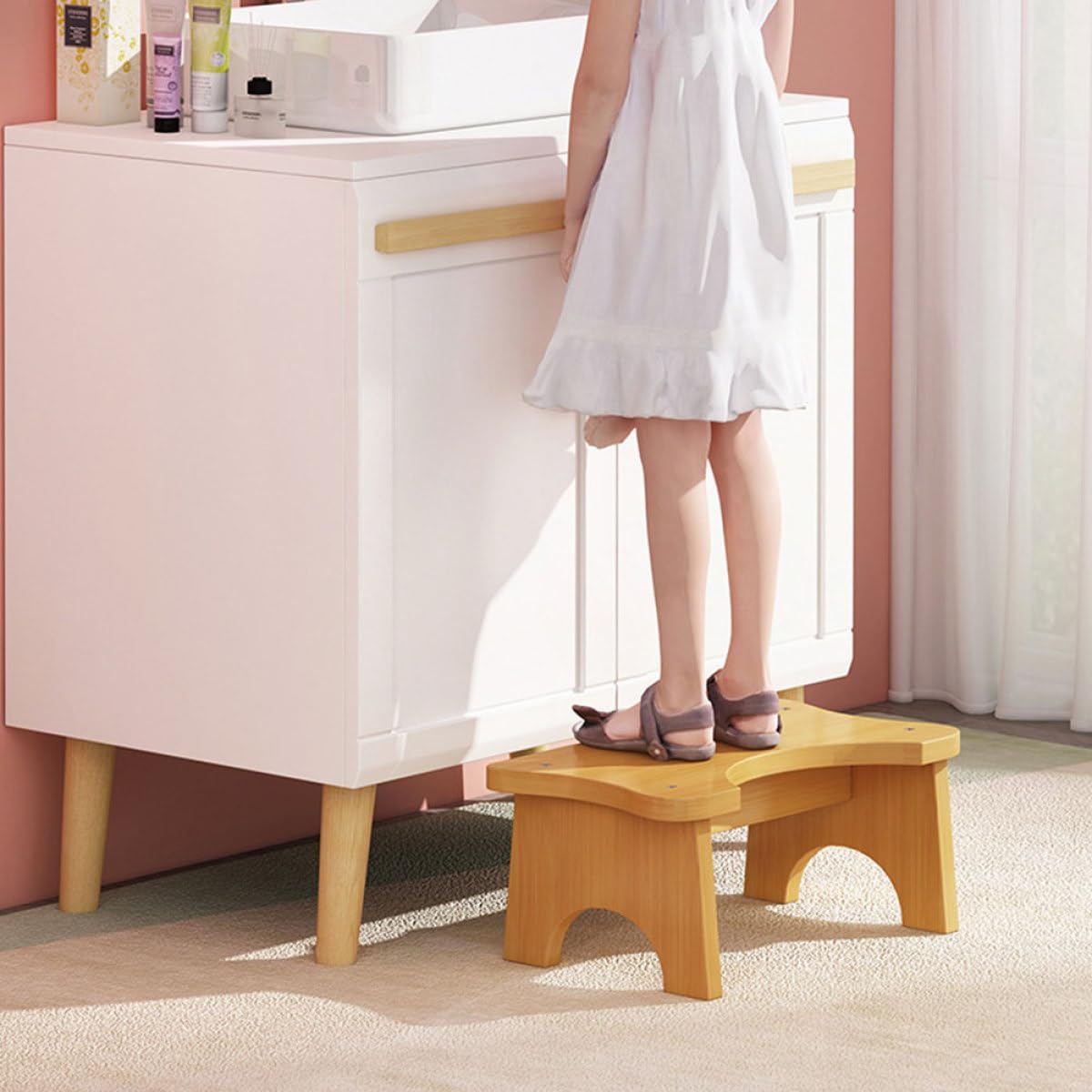 VICASKY Toilettenhocker Holz Fußhocker Klein Badezimmer Tritthocker Stabil Kompakt Alltagshelfer für Kinder und Erwachsene