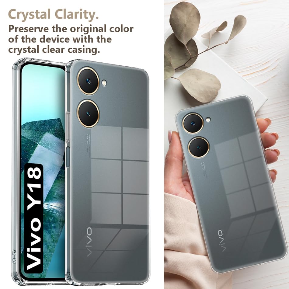 Image of Fashionury Crystal Clear Case for Vivo Y18 | Yellowing Resistance | Transparent TPU Silicone | Raised Camera Lips | Slim Transparent Cover