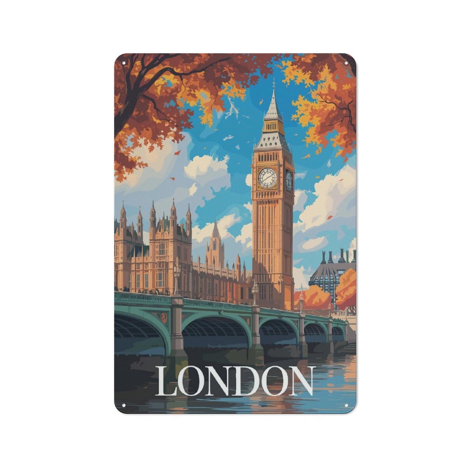 Junmoney London Cityscape Big Ben Metal Wall Sign 30X20cm Featuring For Garage Or Workshop, For Vintage Wall Decor Fans, For Metal Sign Collectors