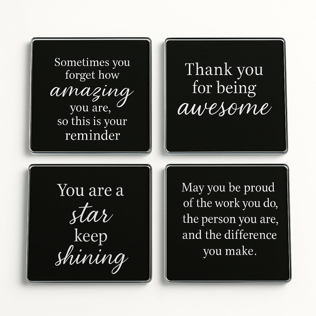 The Plum Penguin Empowerment Essence Acrylic Coaster Gift Set Of 4 With Motivational Quotes - Home Decor For Inspirational Spaces & Gifts