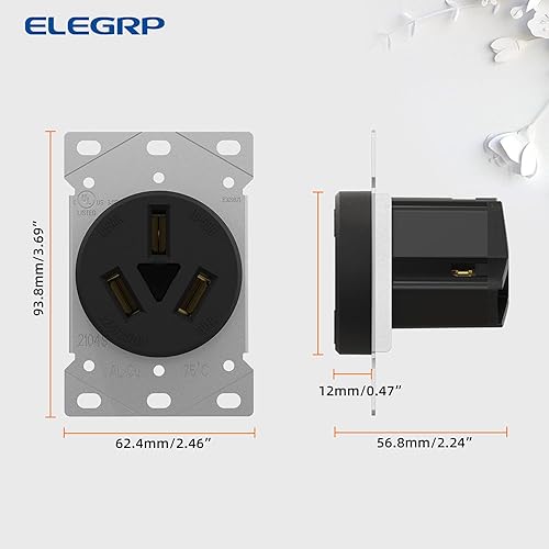 Miniatura 5 de ELEGRP Receptáculo de alimentación de rango de 50 amperios, toma de corriente de montaje empotrado de 125250 V, NEMA 10-50R, salida de rango de hoja