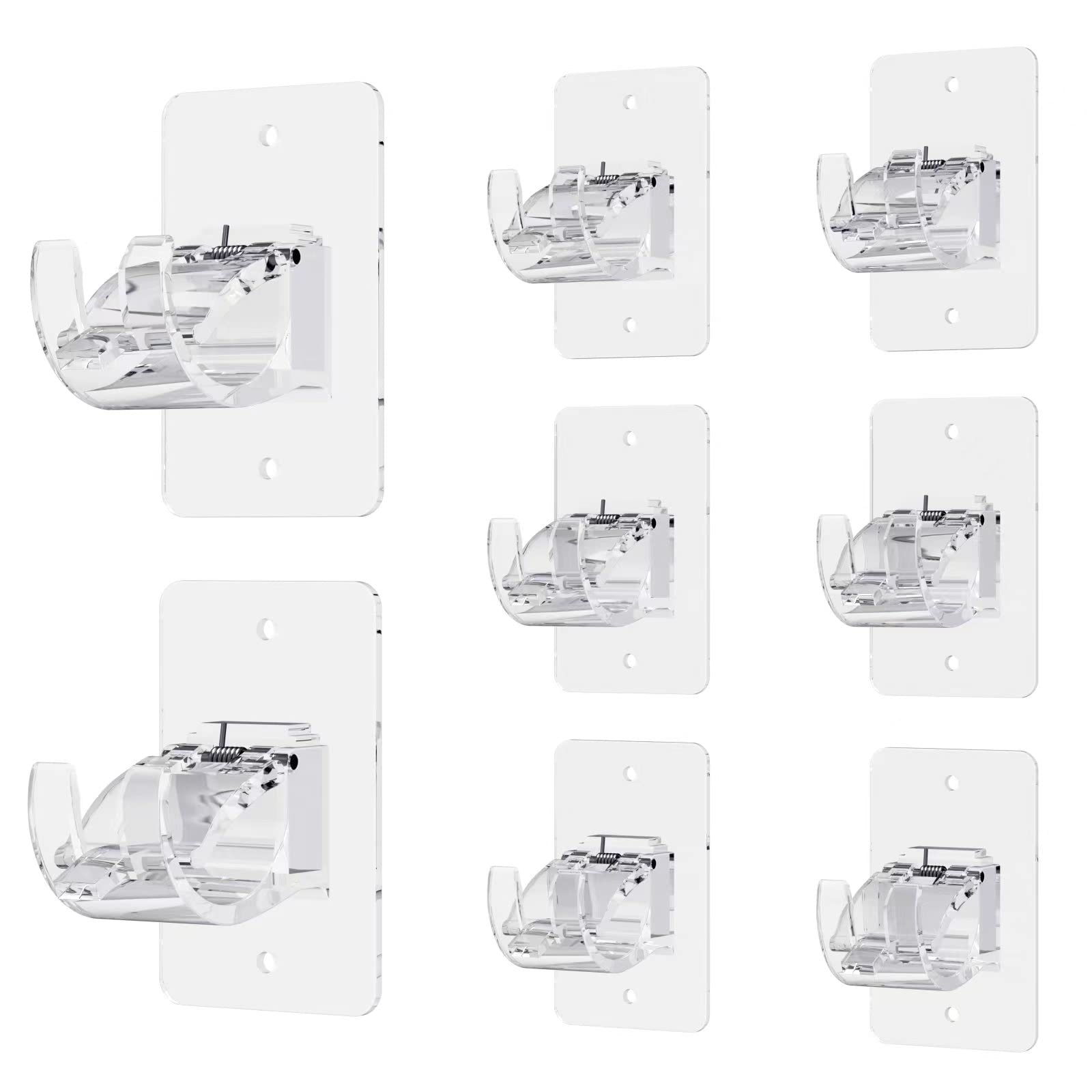 CIEMGNZOC 8PCS No Drill Curtain Rod Brackets, Self-Adhesive Curtain Rods No Drilling, Nail Free Adjustable Curtain Rod Holders, Curtain Hooks for Rod Less Than 1.57 Inch Diameter (Transparent)