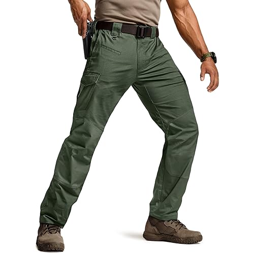 CQR Men's Flex Ripstop Tactical Pants, Water Resistant Stretch Cargo Pants, Lightweight EDC Hiking Work Pants