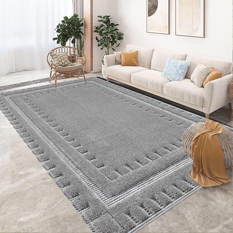 Cozy Haven Comfy Collection Rug – Large Washable Non-slip Carpet for living Room, Bedroom, Lounge Dining, Kitchen Thick Soft Modern Indoor Floor Rugs (Grey Des 1, 200x290 cm)