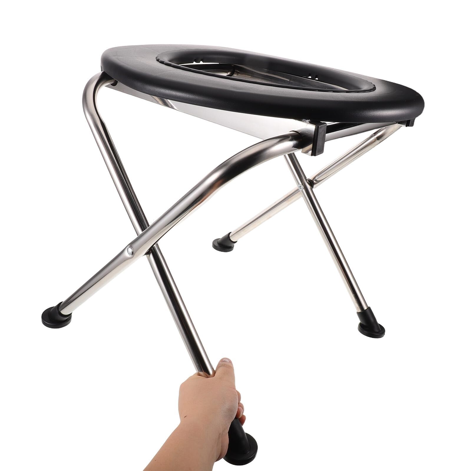Sedia Wc Pieghevole Portatile con Sedile Imbottito in Acciaio Inox e Plastica e Struttura Resistente, per Campeggio, Auto e Persone con Mobilità Ridotta