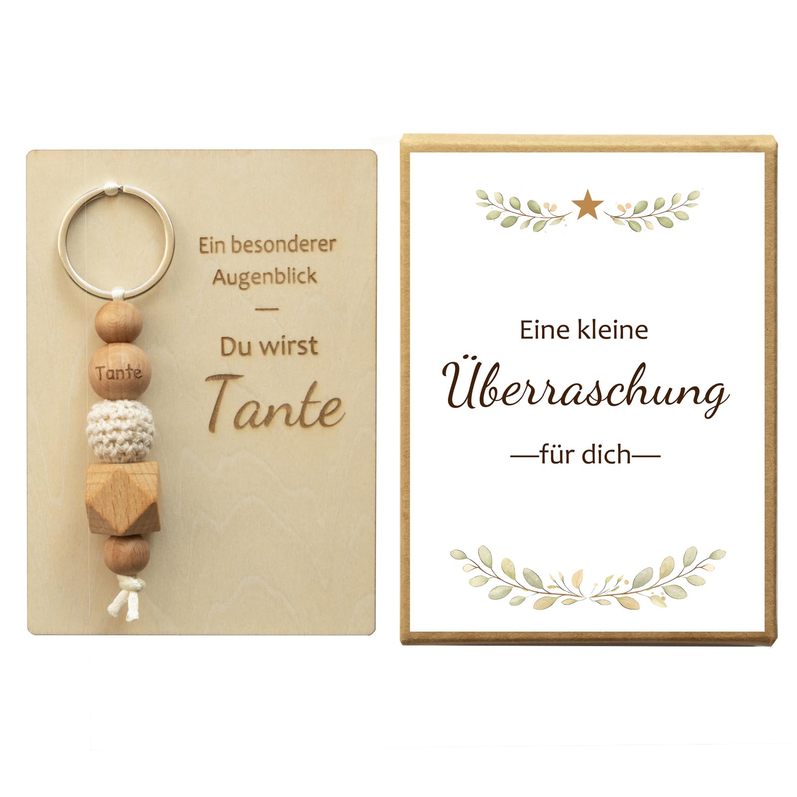 FreiSterne Schwangerschaftsüberraschung Geschenkset | Holzperlen Schlüsselanhänger + Gravierte Holzplatte | Ein besonderer Augenblick - Du wirst Opa/Oma/Tante/Onkel