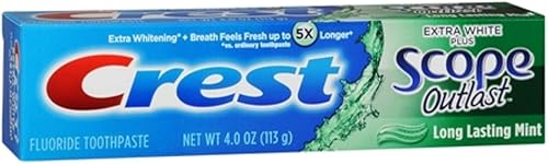 Crest Extra White Plus Scope Outlast Pasta de dientes, menta de larga duración, 4 onzas (paquete de 7)
